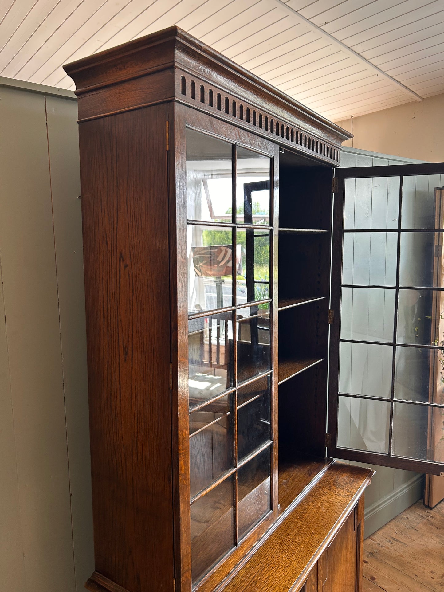 1930s Oak Bookcase with Glazed Doors