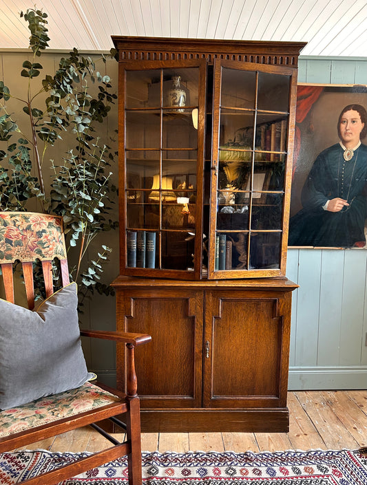 1930s Oak Bookcase with Glazed Doors