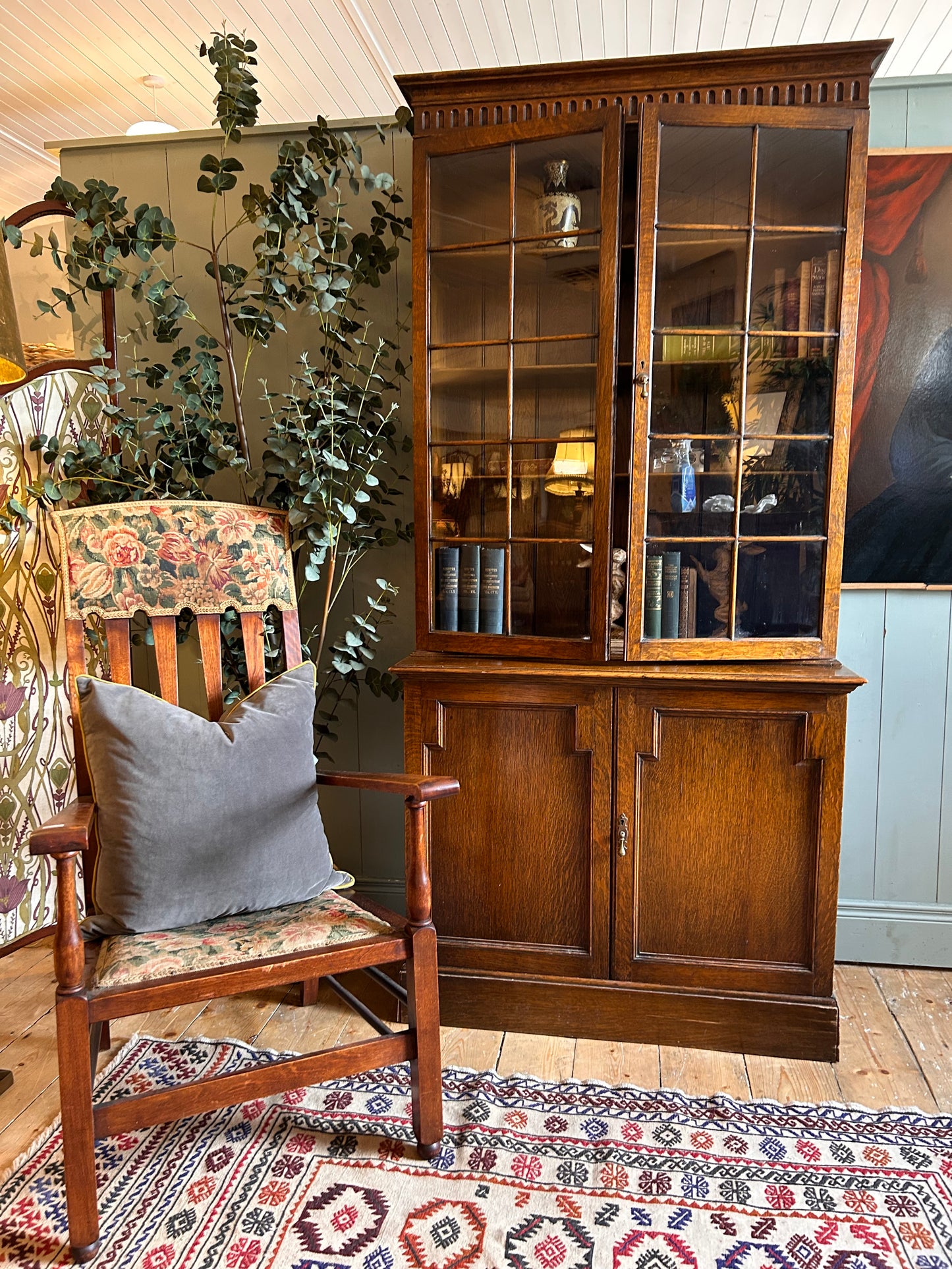 1930s Oak Bookcase with Glazed Doors