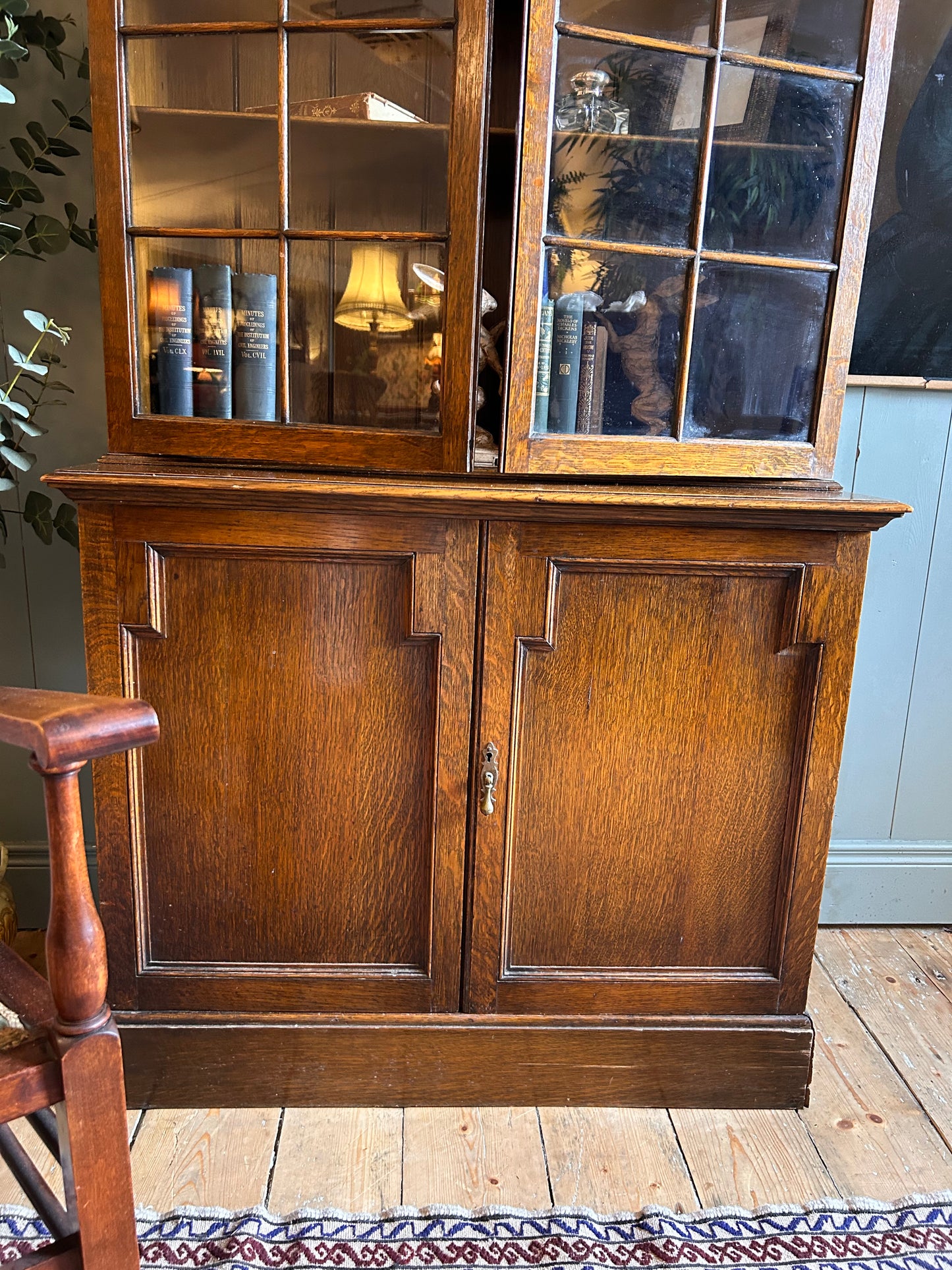 1930s Oak Bookcase with Glazed Doors