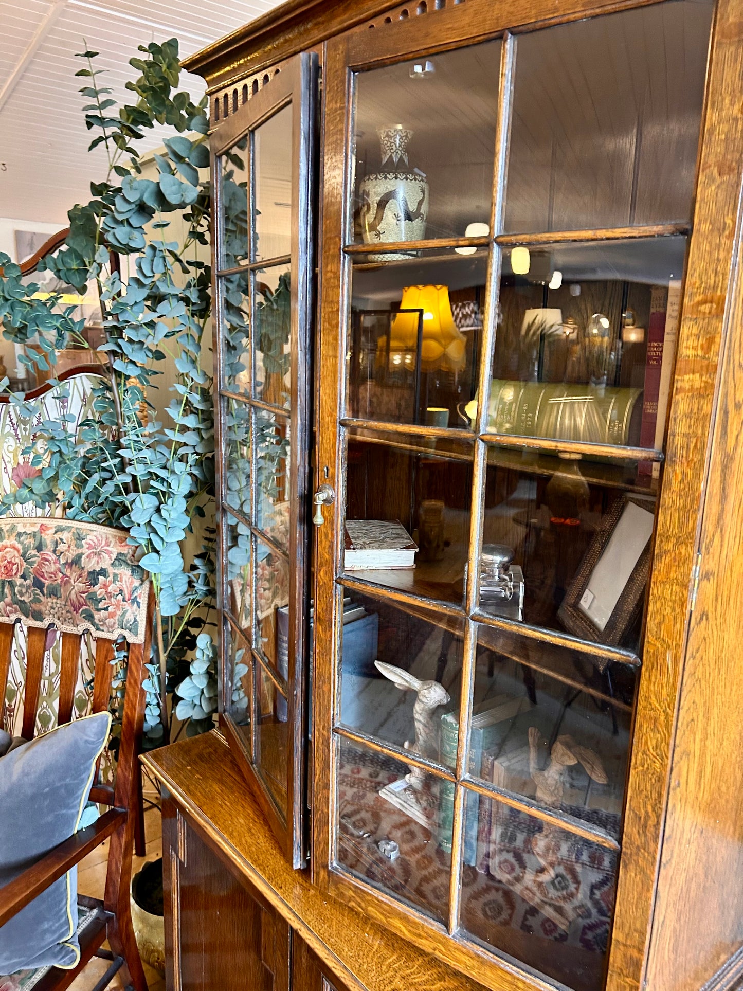1930s Oak Bookcase with Glazed Doors