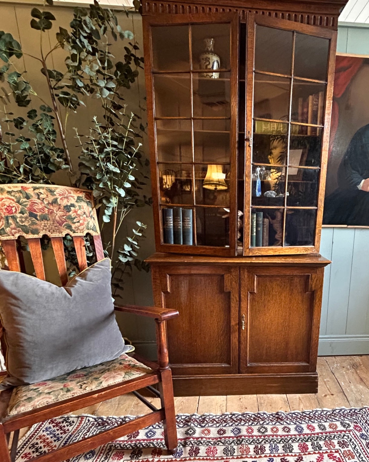 1930s Oak Bookcase with Glazed Doors
