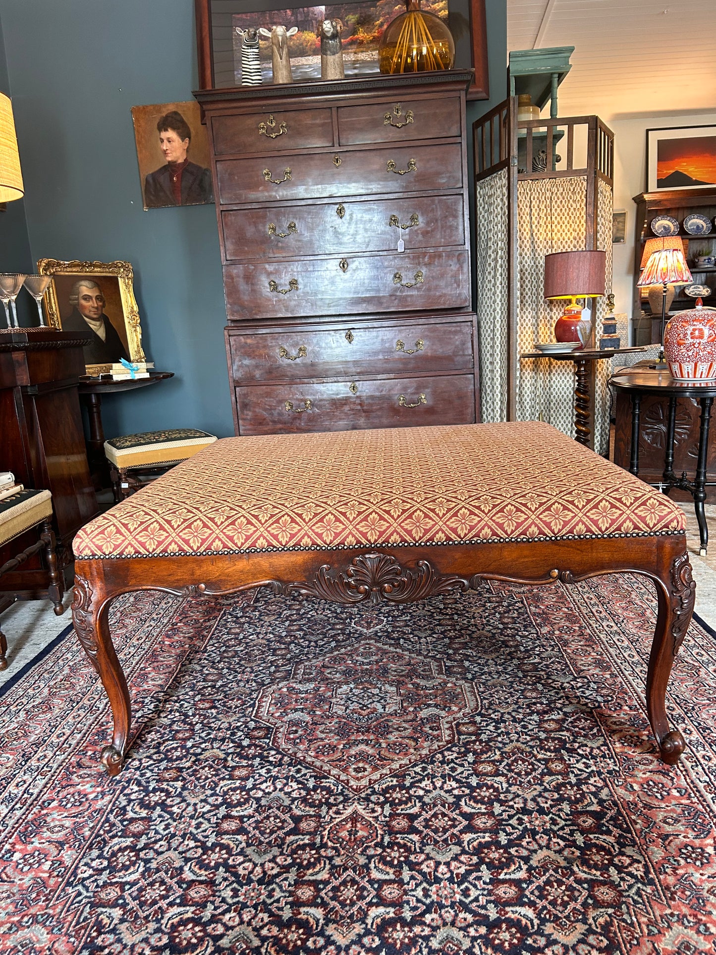 Mahogany Framed Ottoman