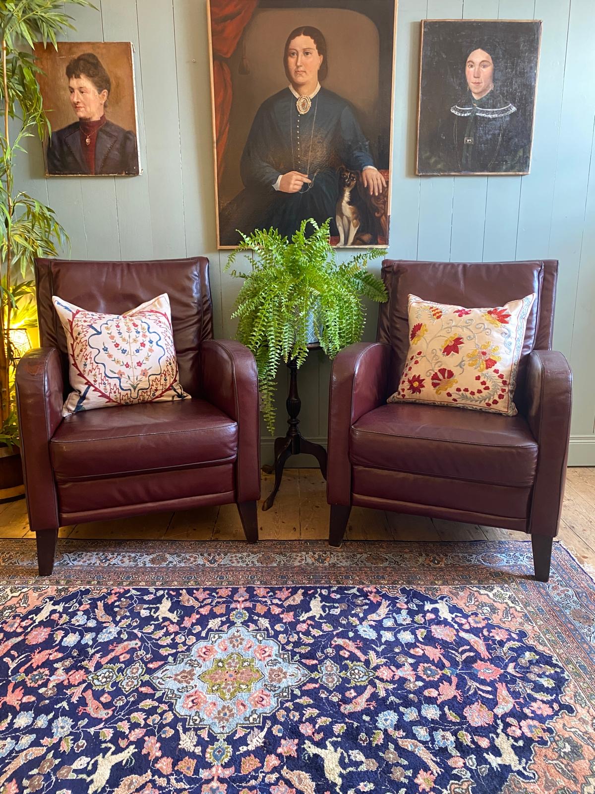 Pair of Vintage Burgundy Leather Armchairs