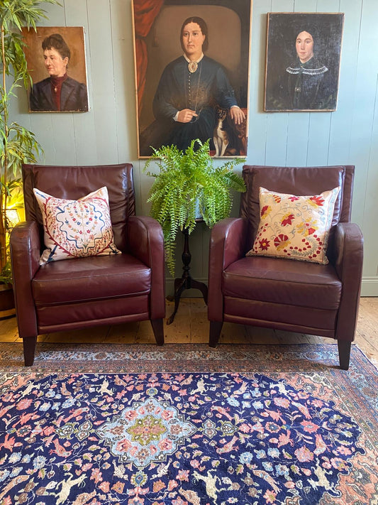 Pair of Vintage Burgundy Leather Armchairs