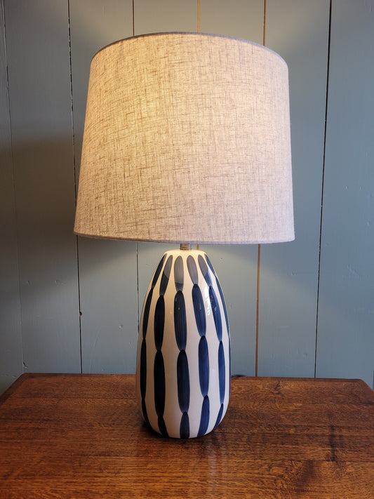 Indigo and Cream Hand Painted Table Lamp with Linen Shade