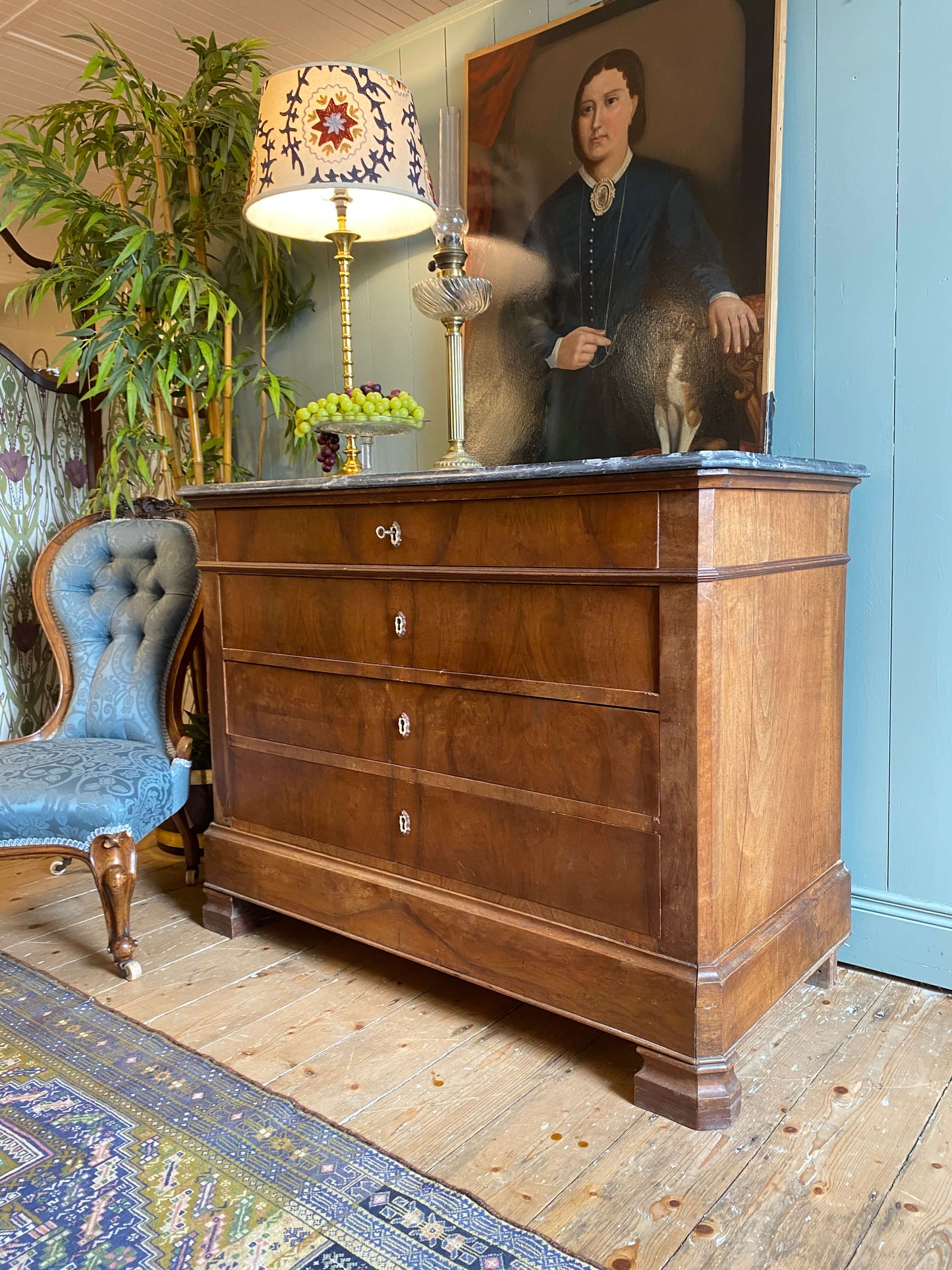 Mid 19th C. Louis Philippe Marble Top Commode