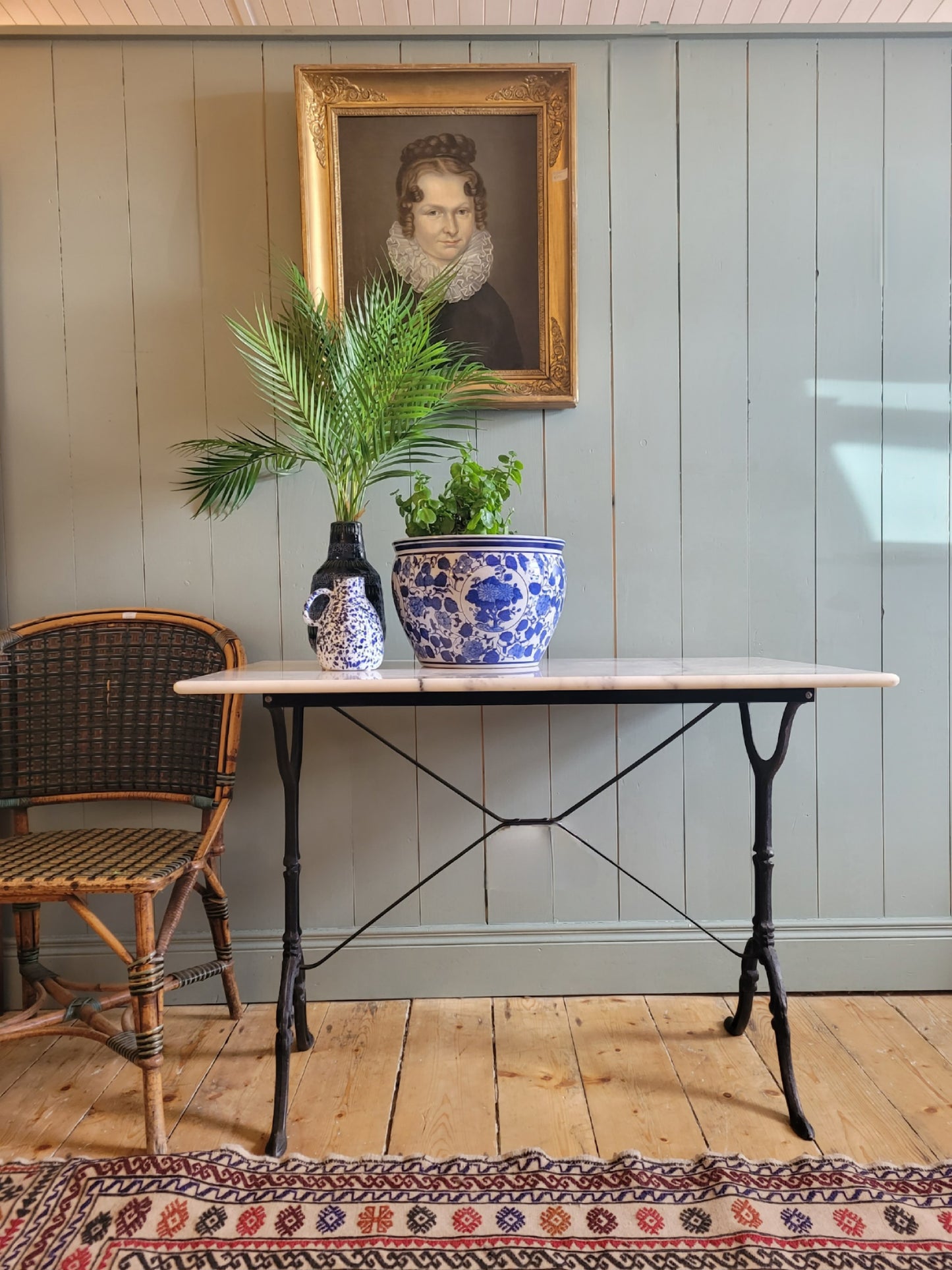 Marble and Cast Iron Console Table
