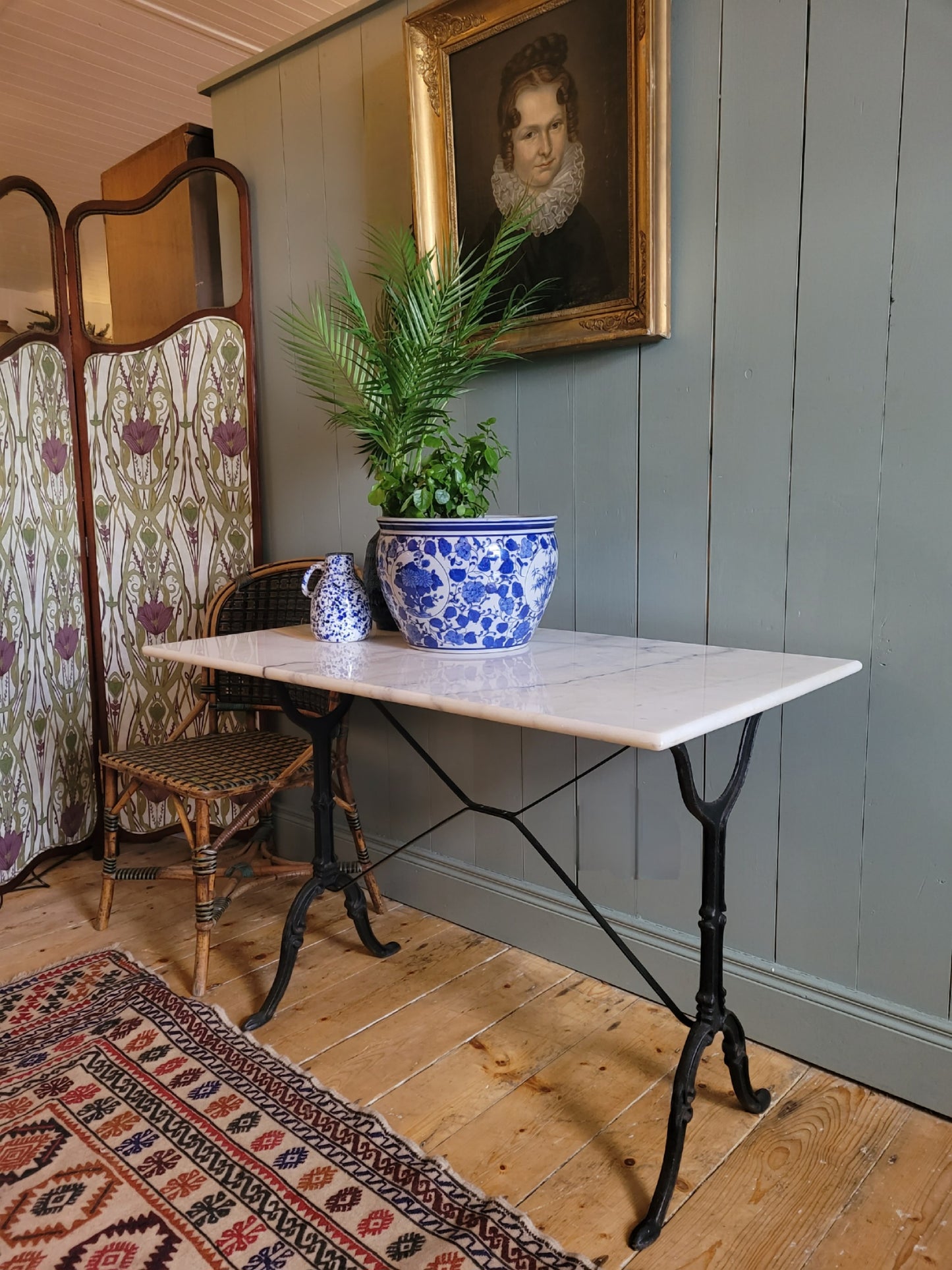 Marble and Cast Iron Console Table