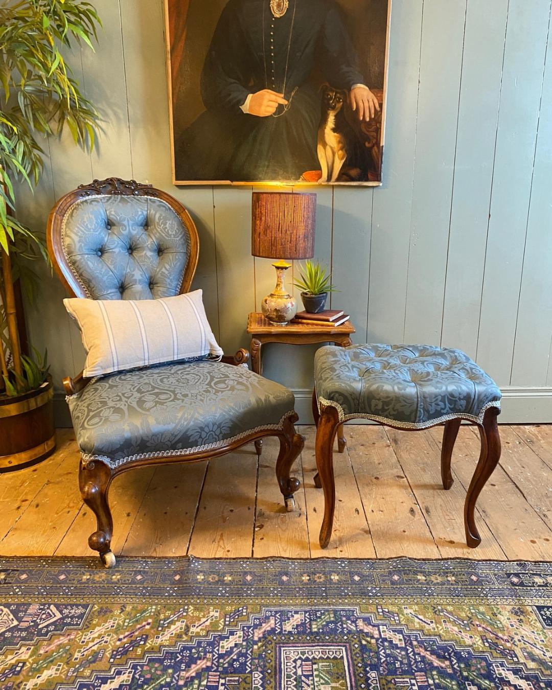 Matching set, Victorian Slipper Chair & Stool