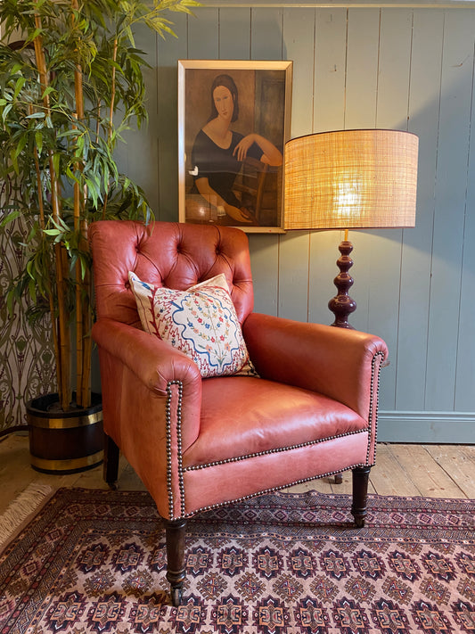Mid Century Russet Red Leather Armchair