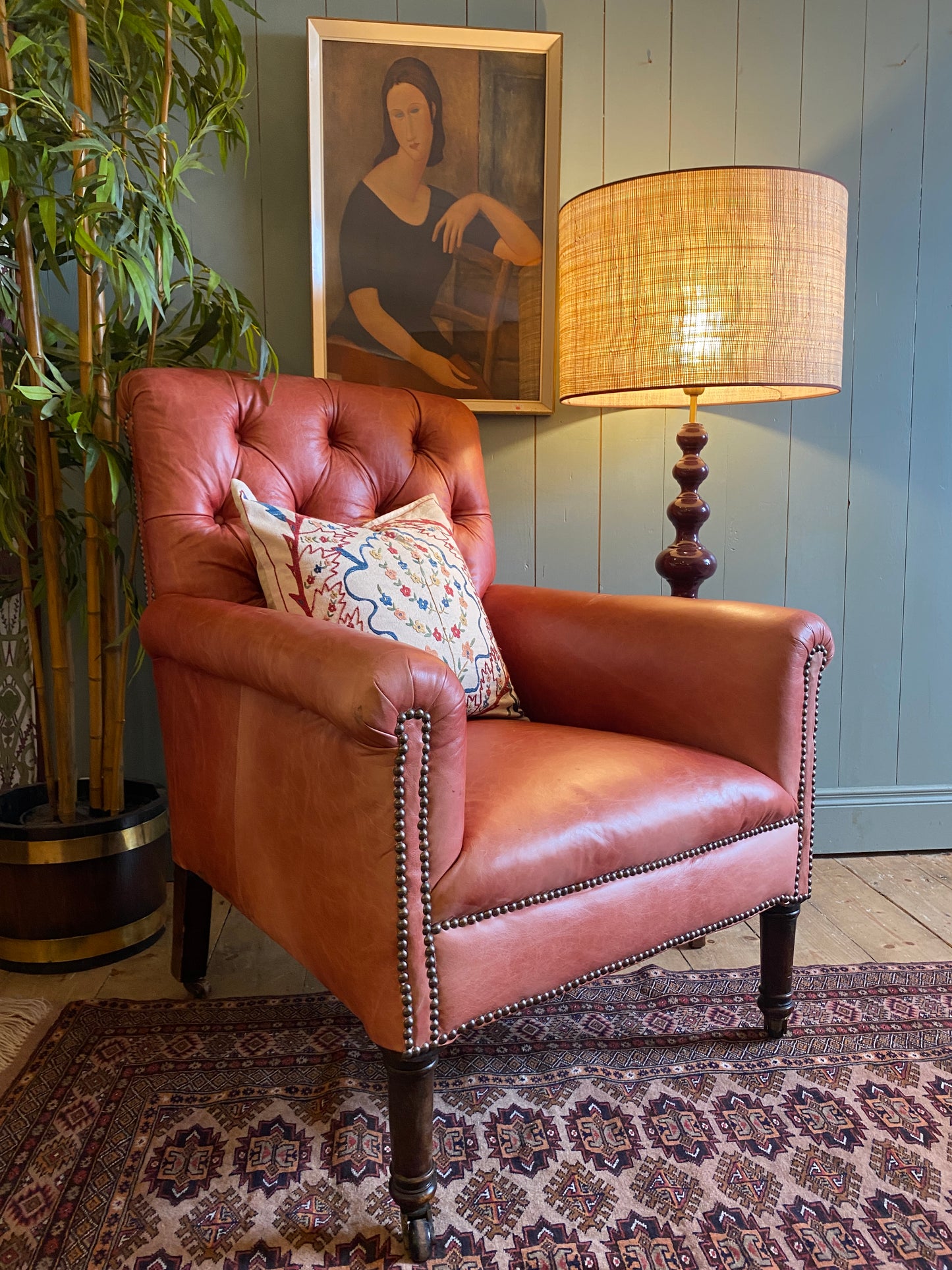 Mid Century Russet Red Leather Armchair