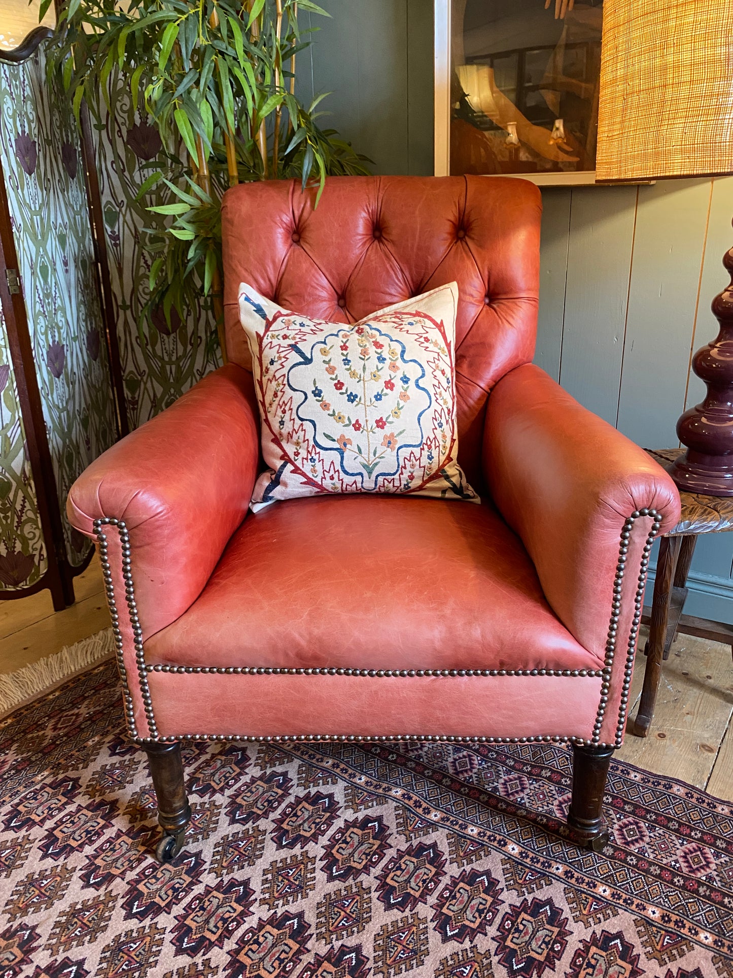 Mid Century Russet Red Leather Armchair