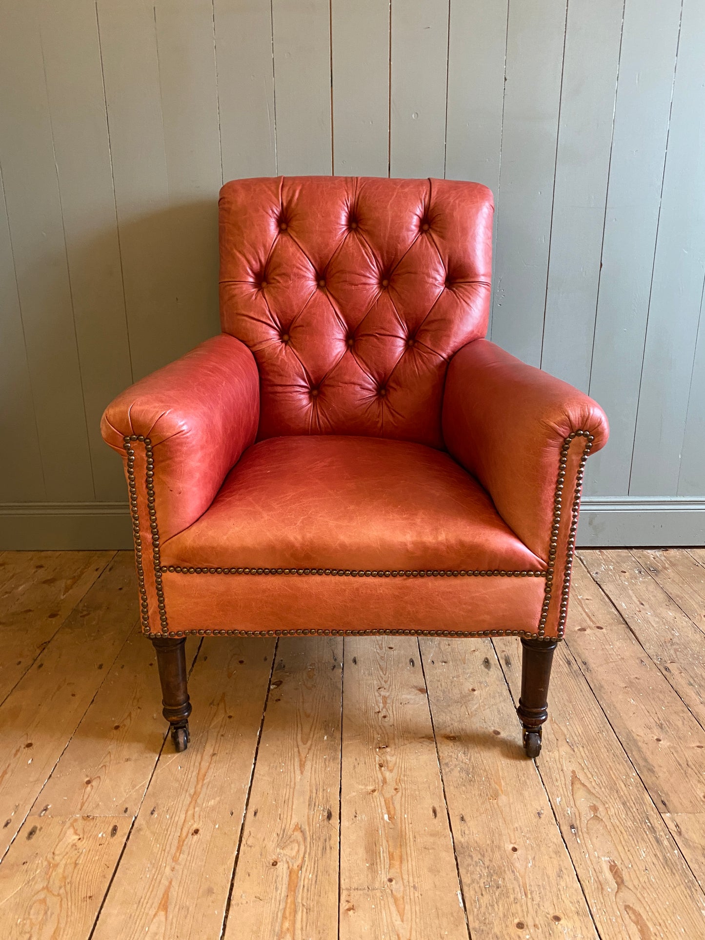Mid Century Russet Red Leather Armchair