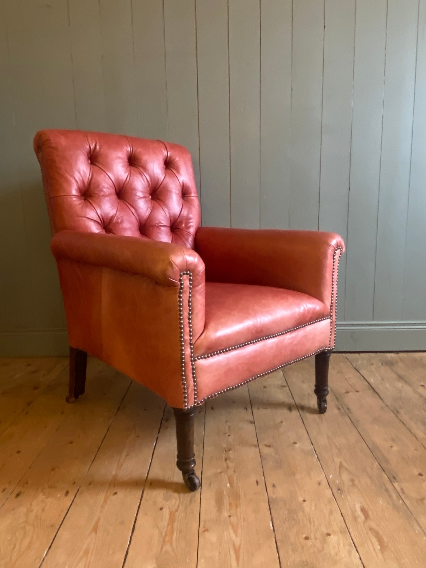 Mid Century Russet Red Leather Armchair