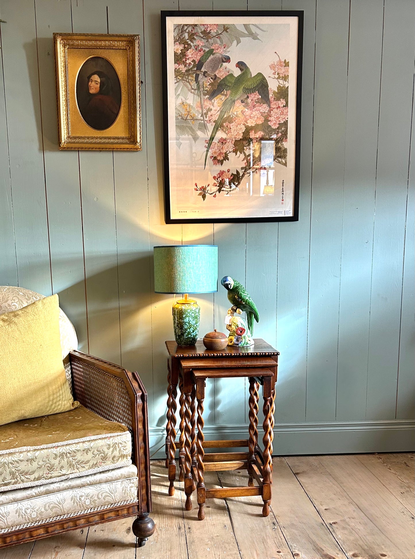 Oak Nest of Tables with Barley Twist Legs