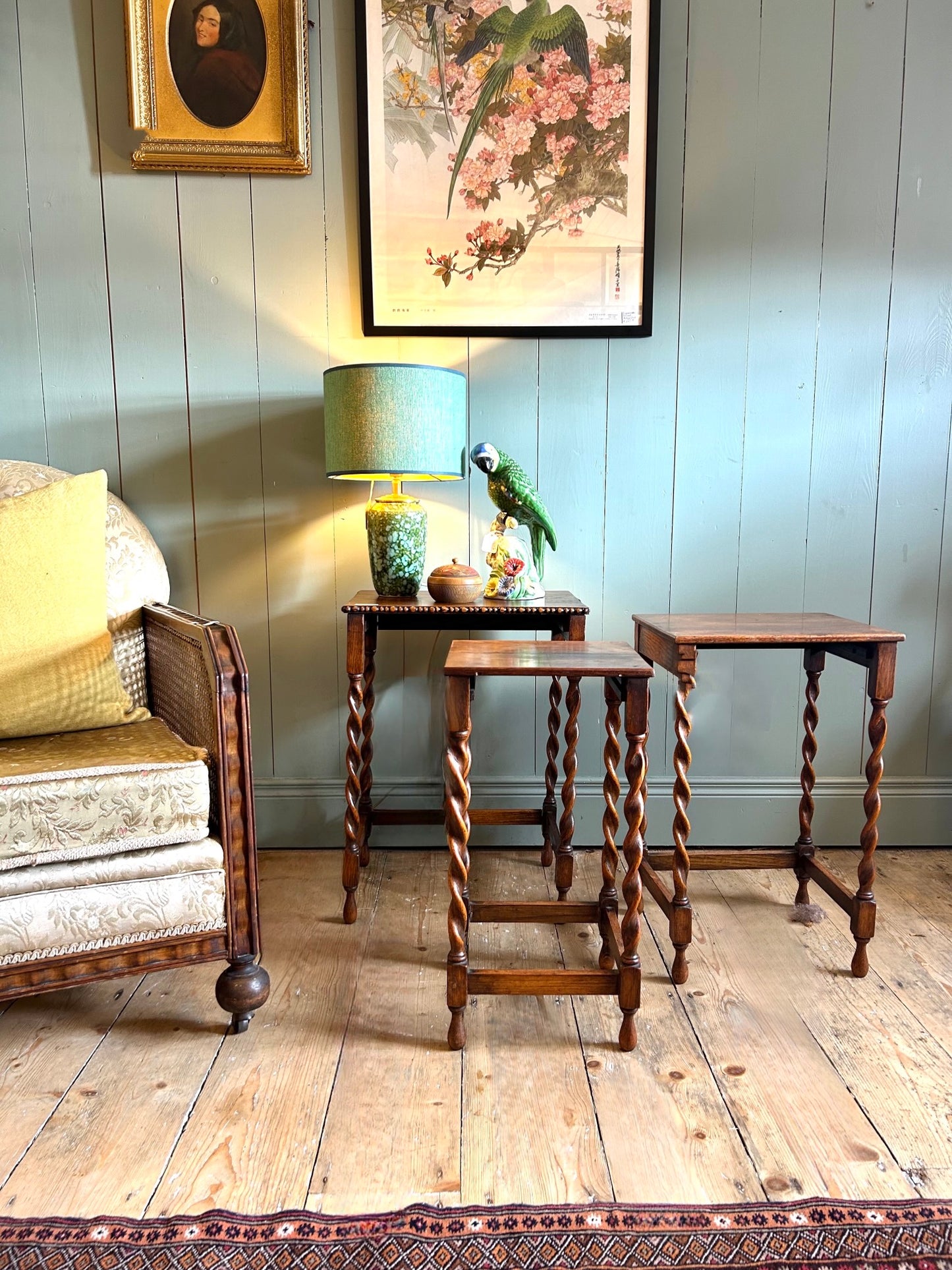 Oak Nest of Tables with Barley Twist Legs