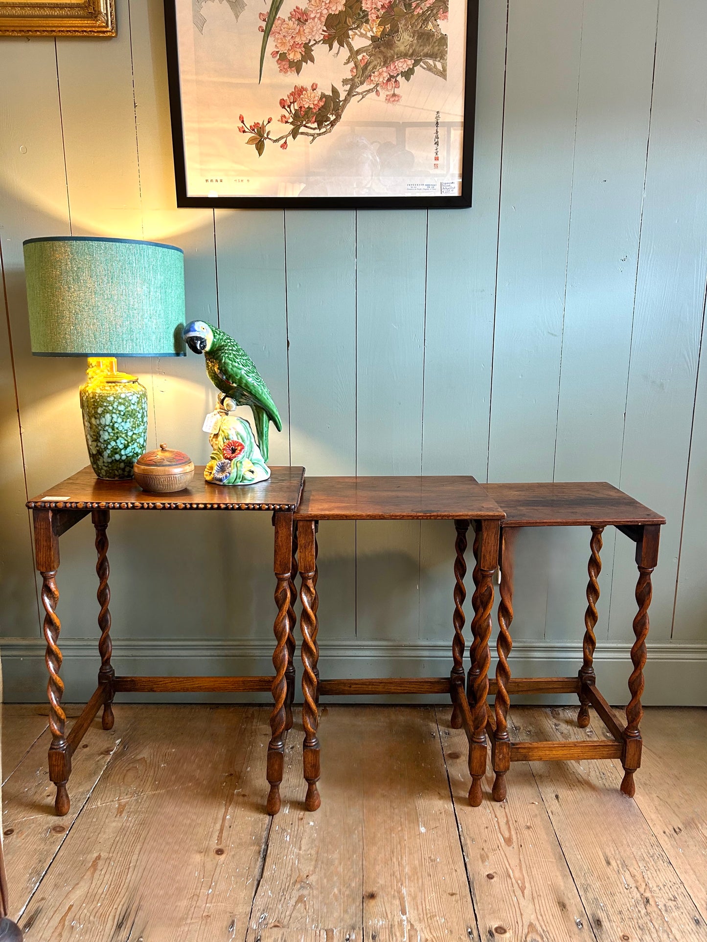Oak Nest of Tables with Barley Twist Legs