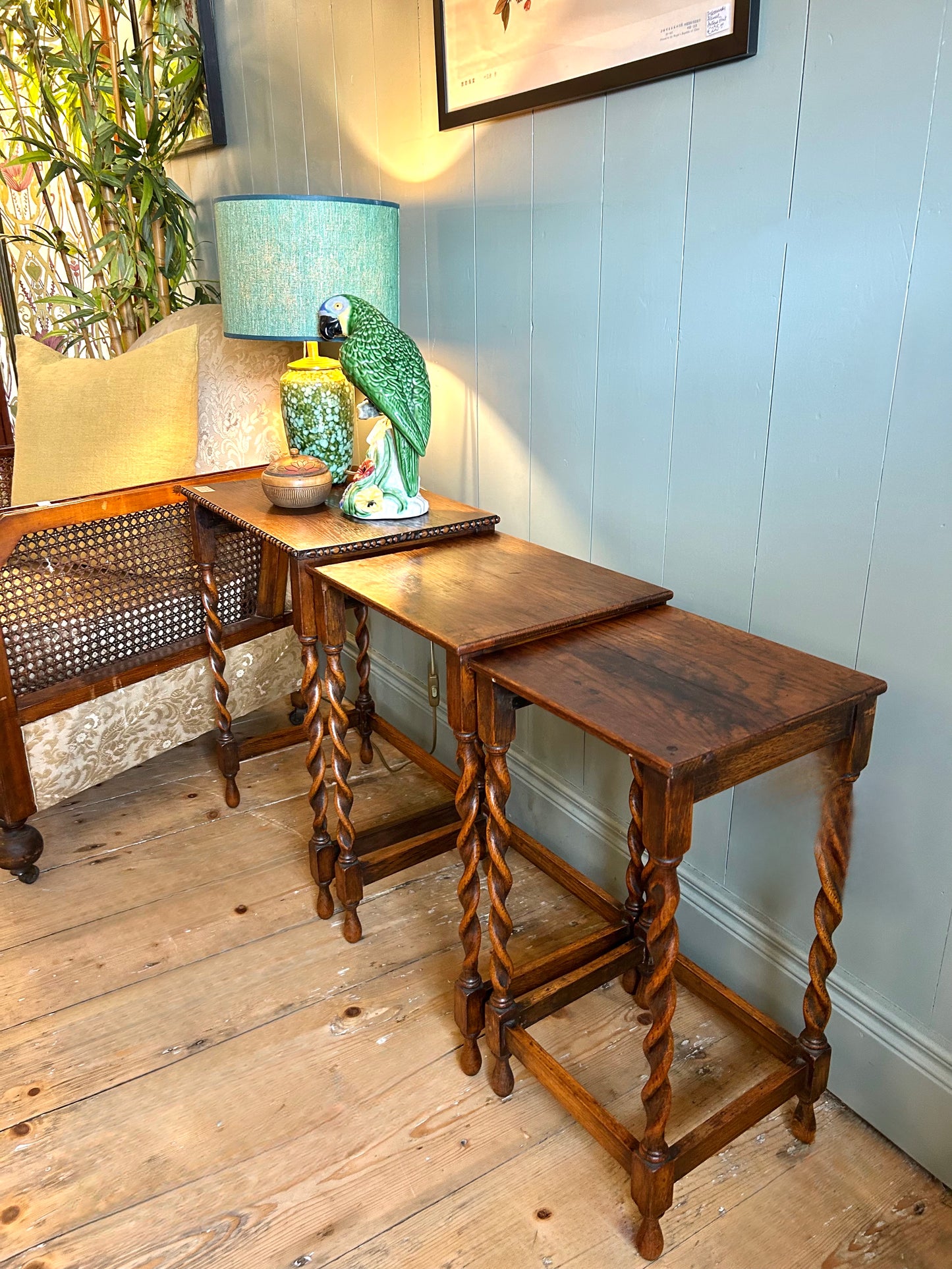 Oak Nest of Tables with Barley Twist Legs