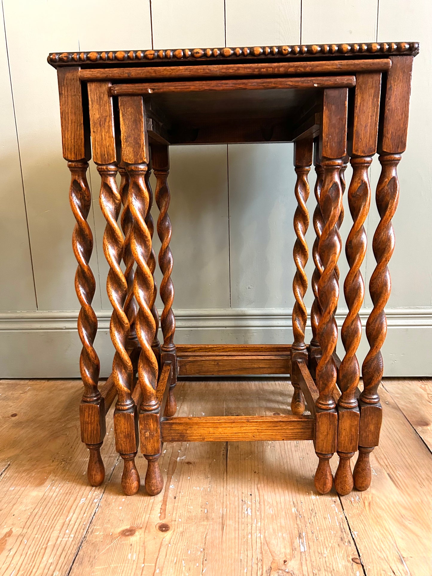 Oak Nest of Tables with Barley Twist Legs