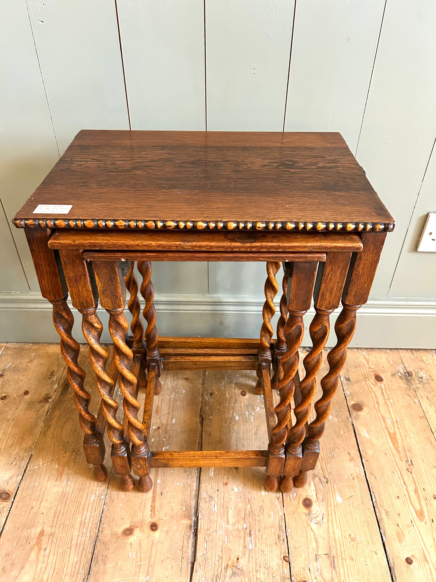 Oak Nest of Tables with Barley Twist Legs