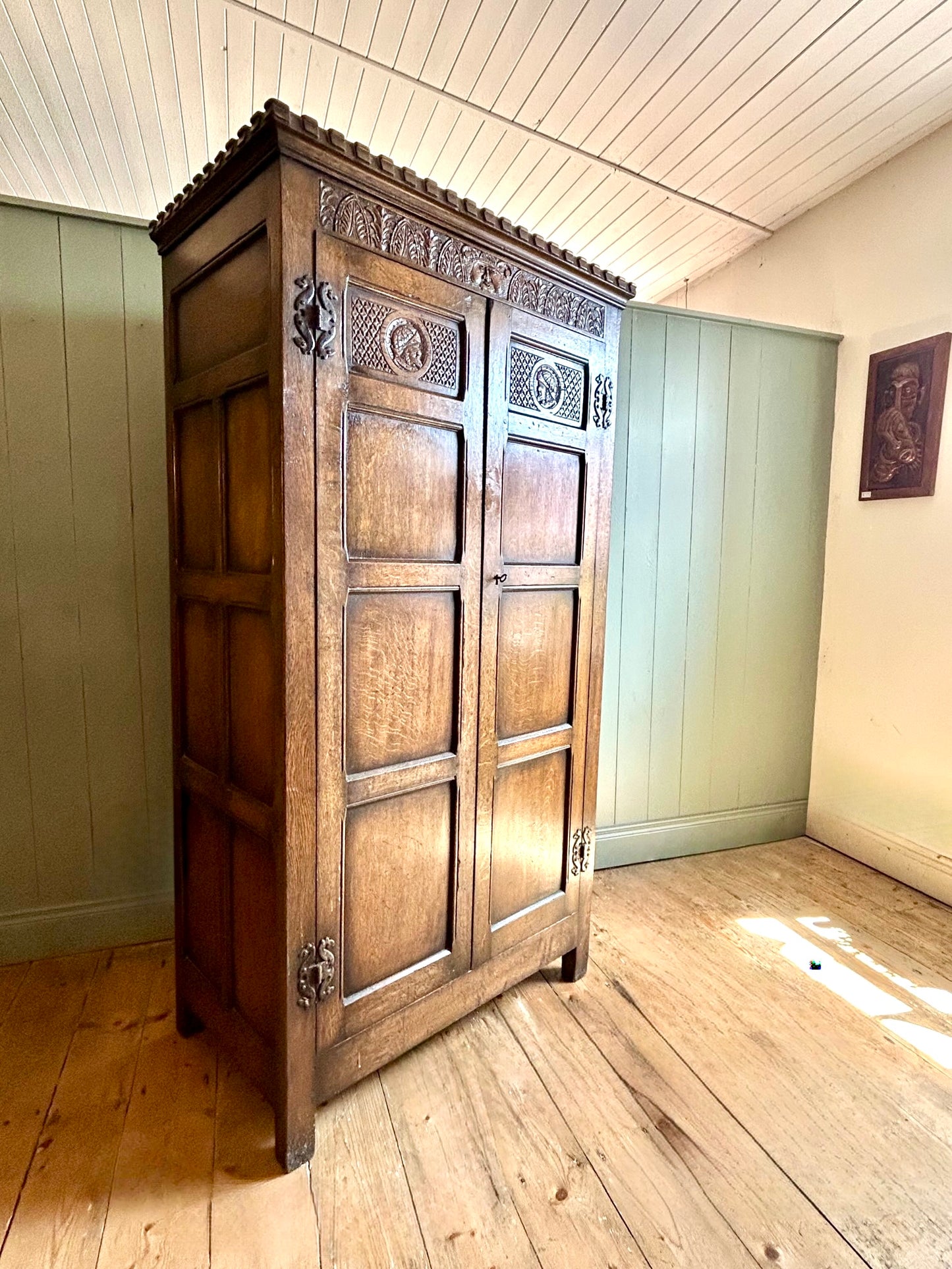 Jacobean Revival Oak Hallrobe