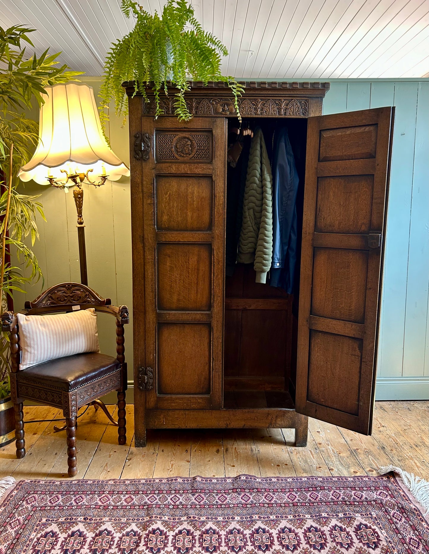 Jacobean Revival Oak Hallrobe