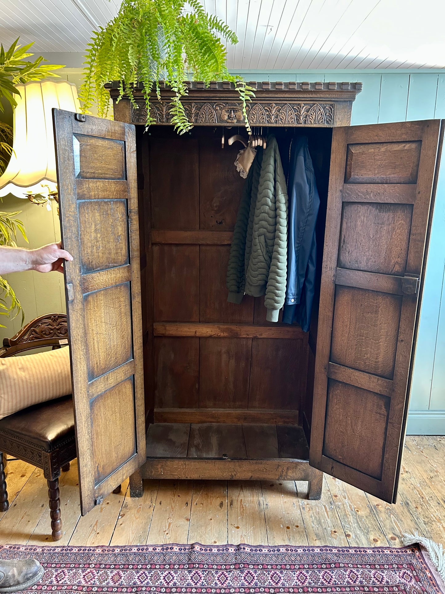 Jacobean Revival Oak Hallrobe
