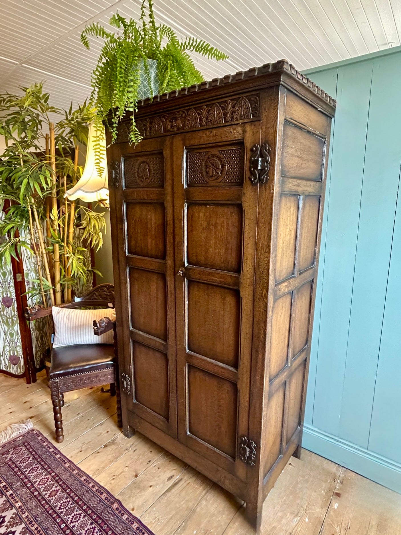 Jacobean Revival Oak Hallrobe