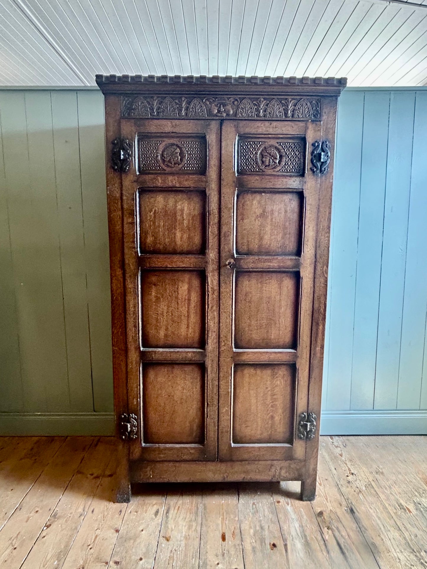 Jacobean Revival Oak Hallrobe