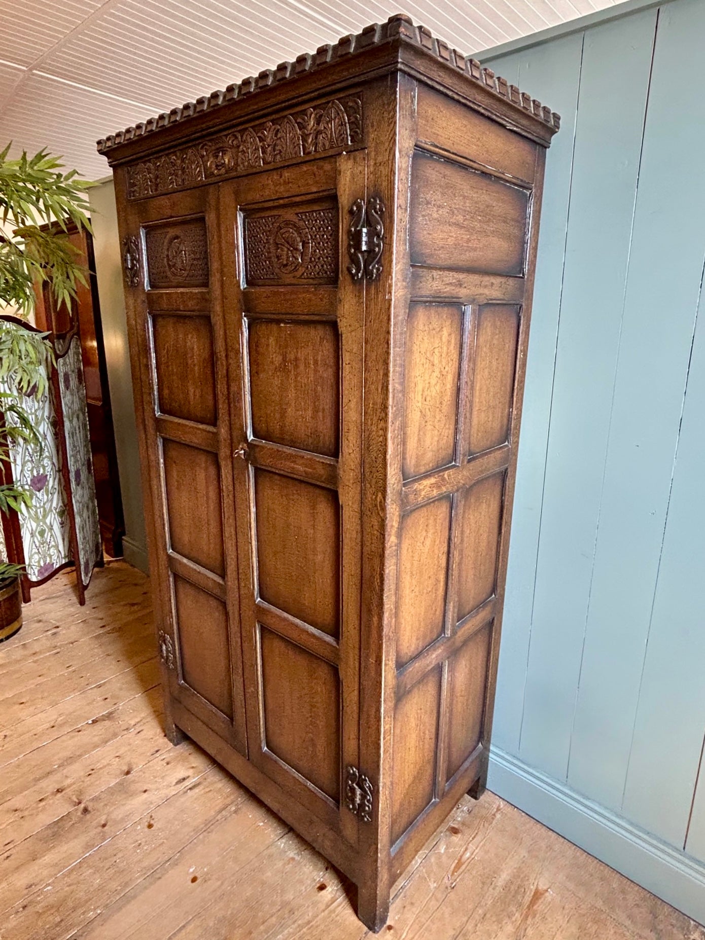 Jacobean Revival Oak Hallrobe