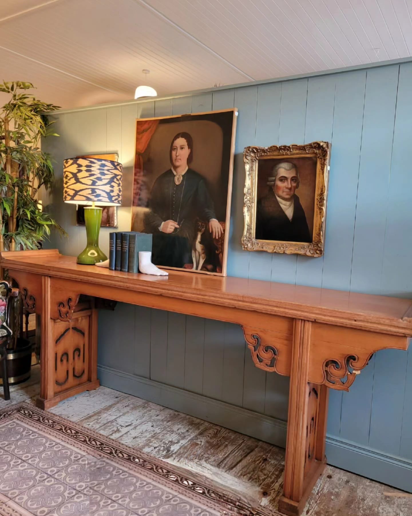 Oak and Pine Oriental Console Table