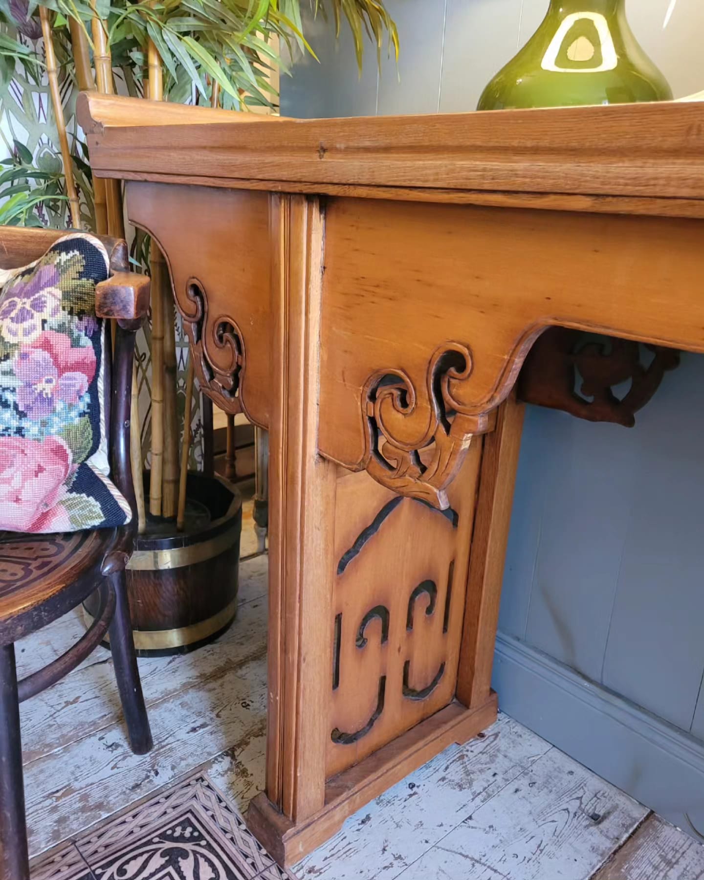 Oak and Pine Oriental Console Table