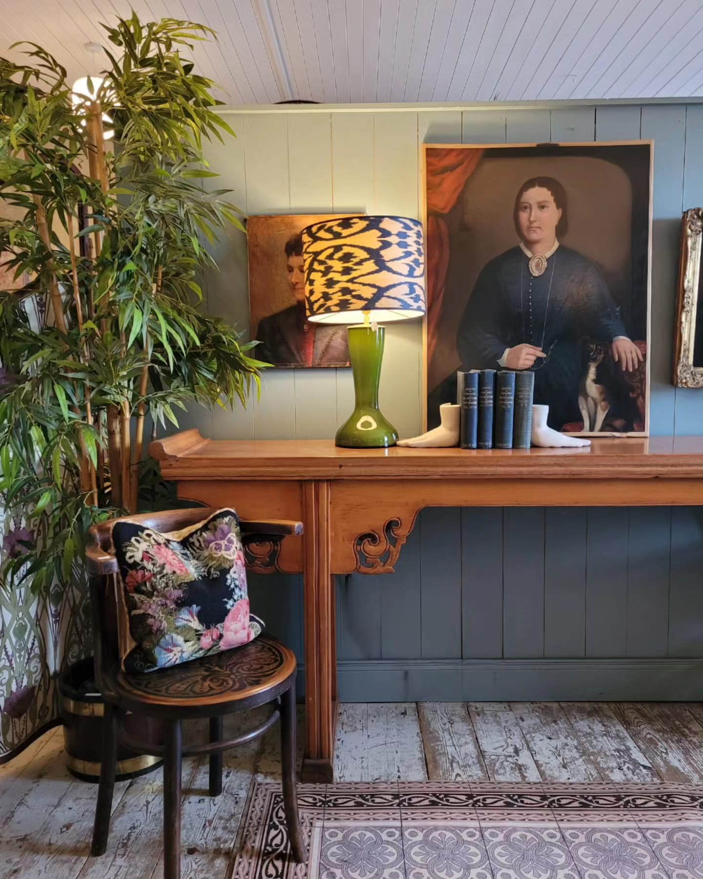 Oak and Pine Oriental Console Table