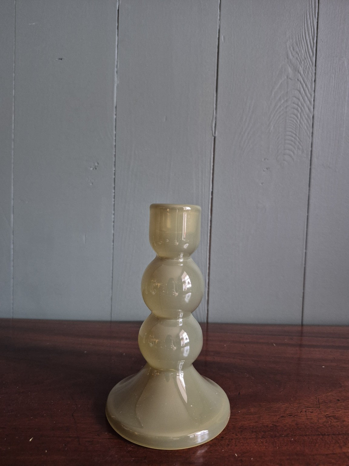 Olive Glass Bobbin Candle Holder