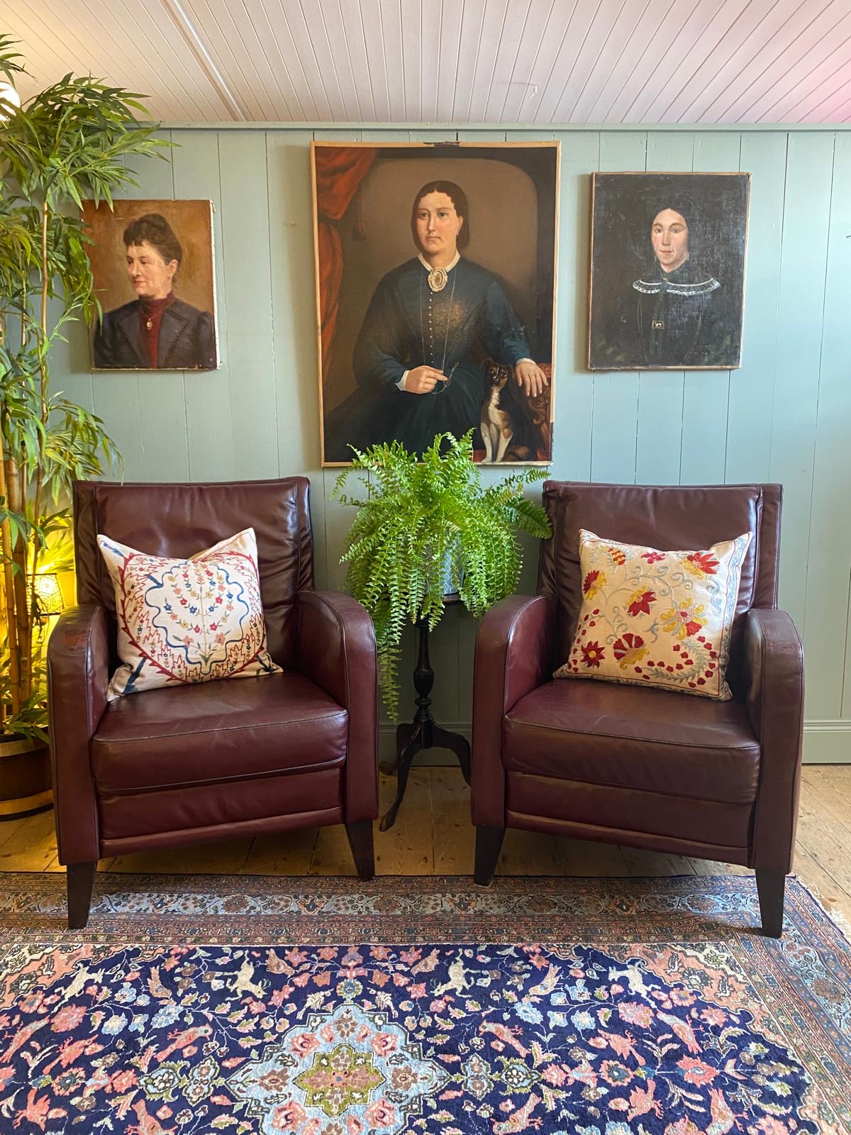 Pair of Vintage Burgundy Leather Armchairs