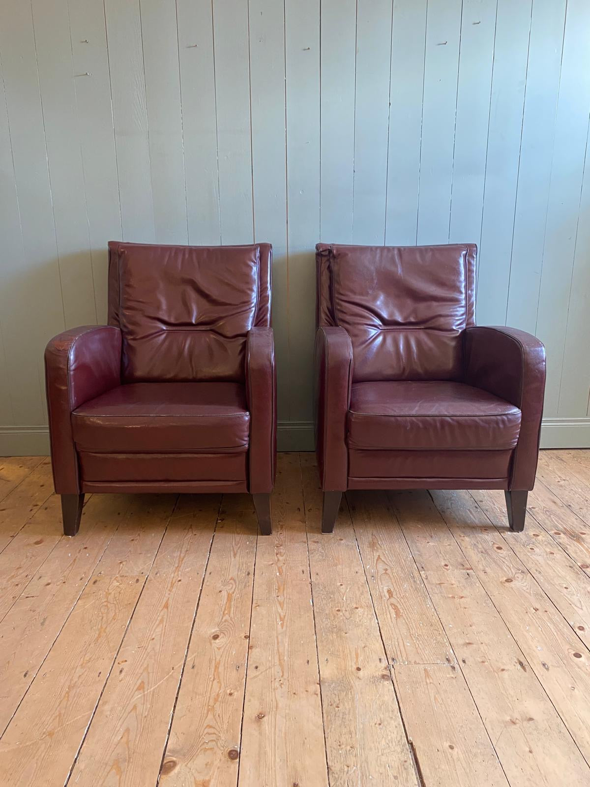 Pair of Vintage Burgundy Leather Armchairs
