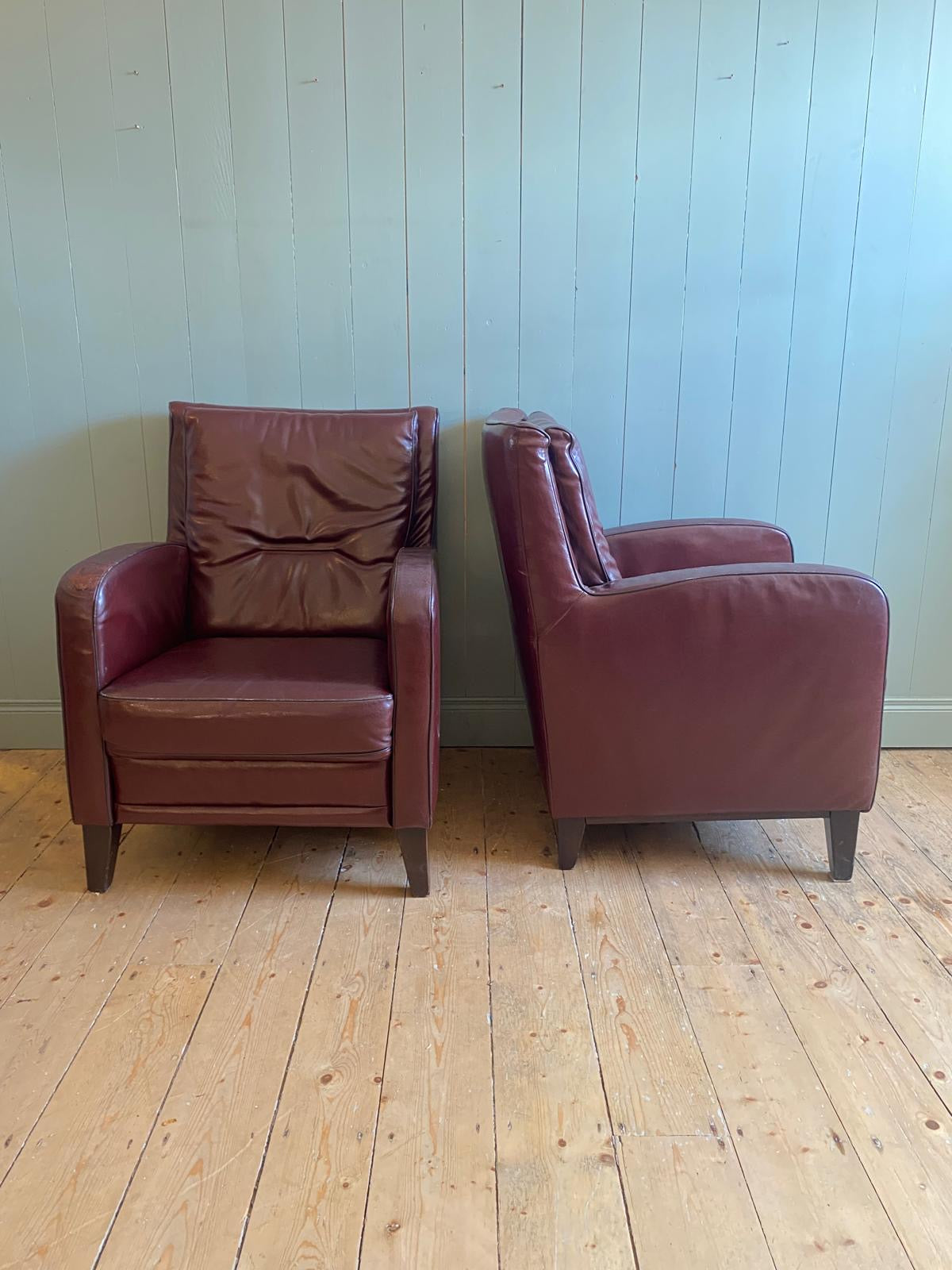 Pair of Vintage Burgundy Leather Armchairs