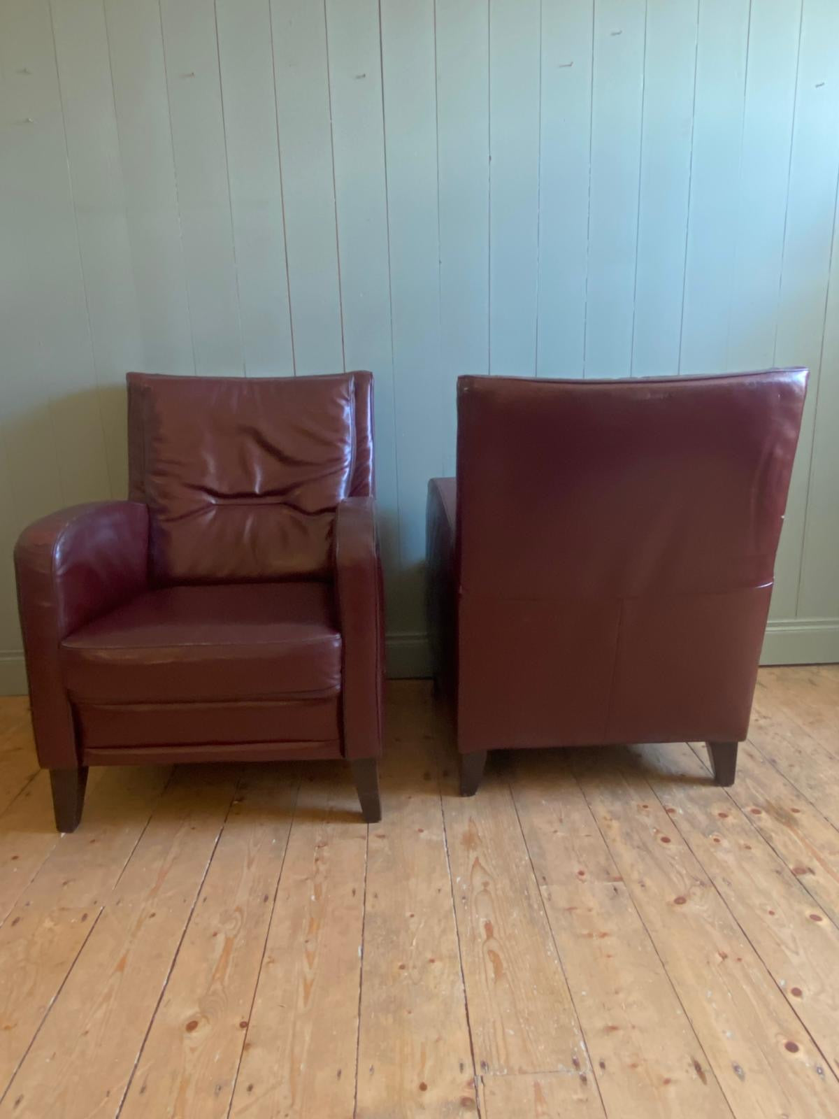 Pair of Vintage Burgundy Leather Armchairs