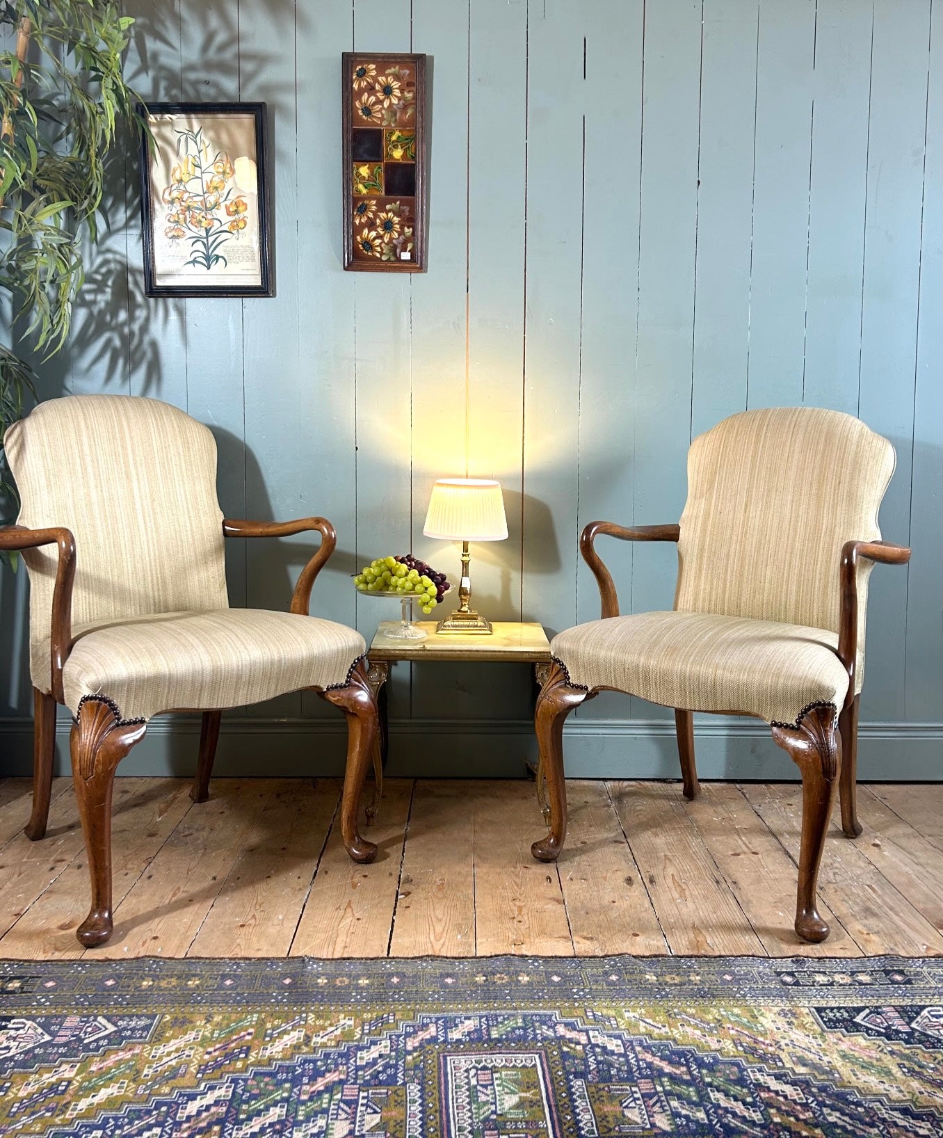 Pair of Carved Walnut Armchairs