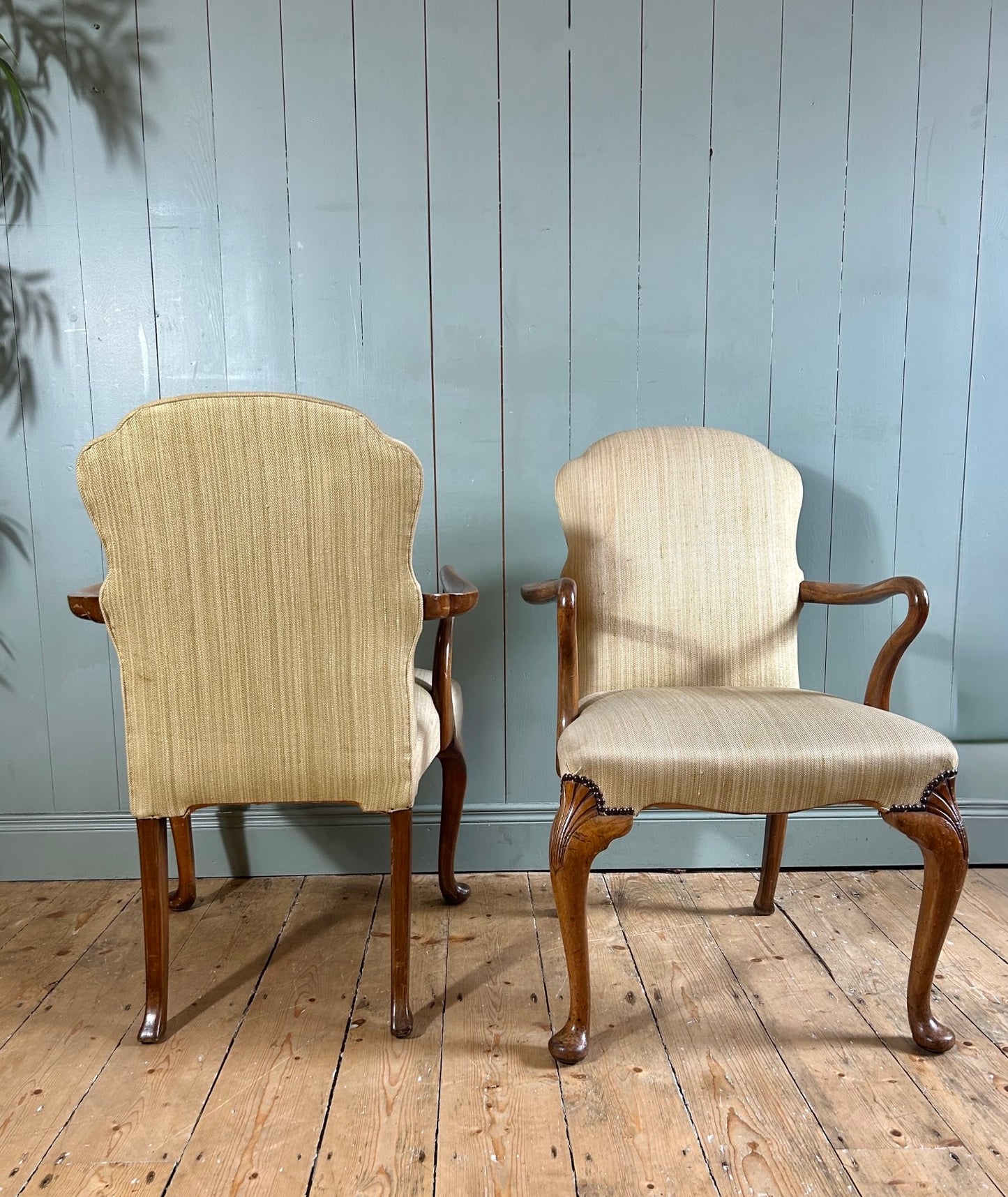 Pair of Carved Walnut Armchairs