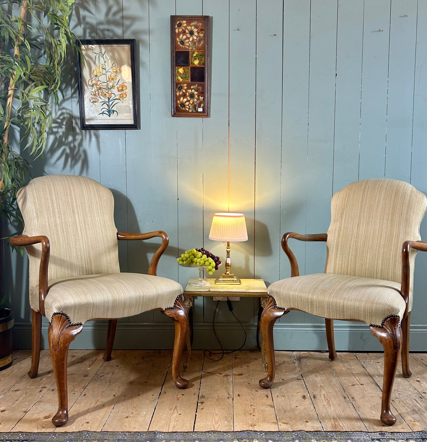 Pair of Carved Walnut Armchairs