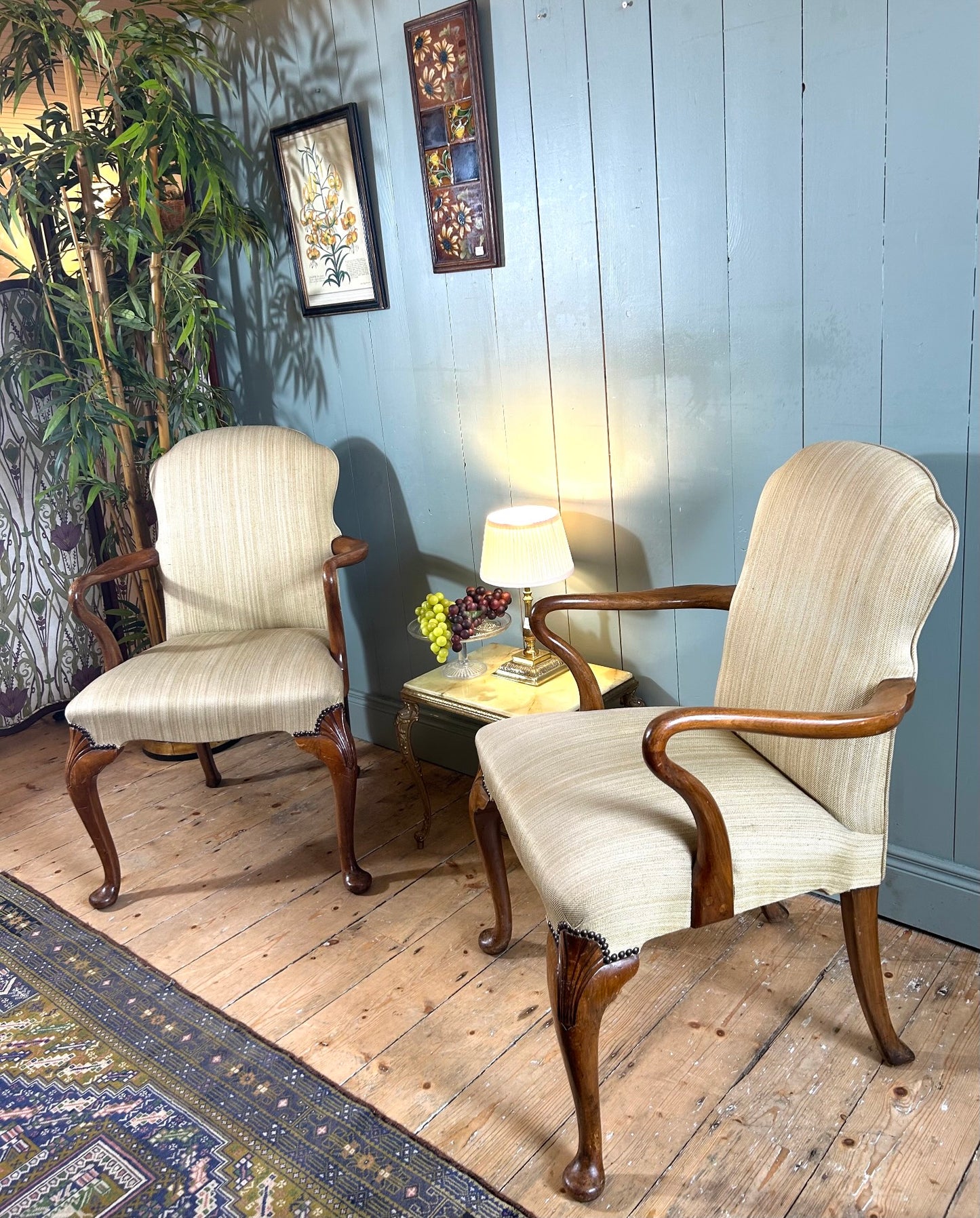 Pair of Carved Walnut Armchairs
