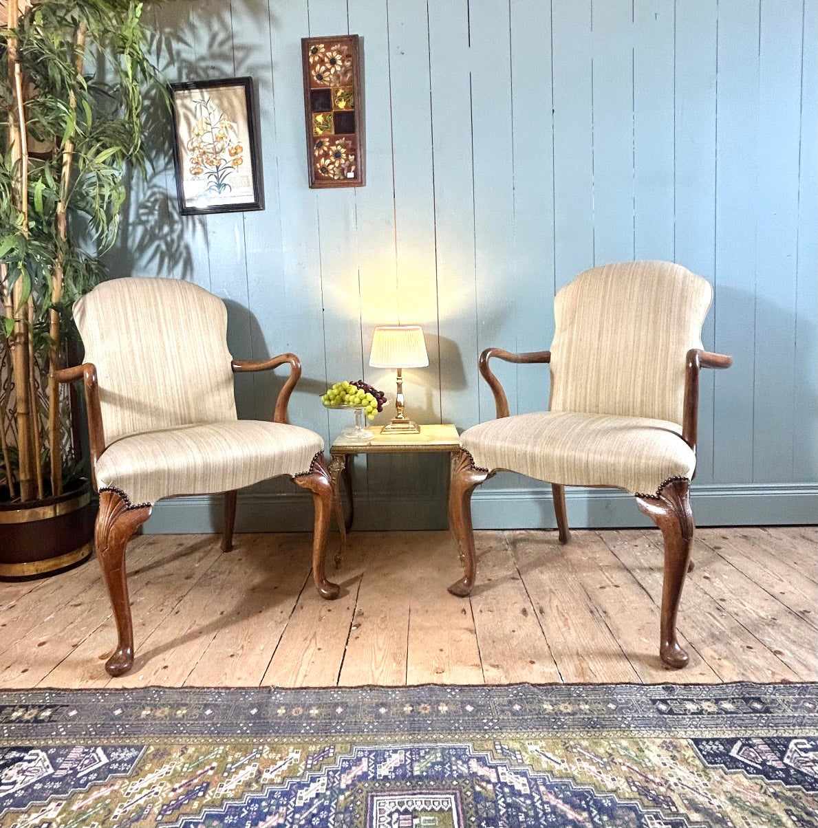 Pair of Carved Walnut Armchairs