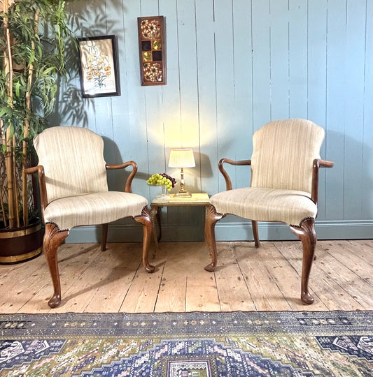 Pair of Carved Walnut Armchairs