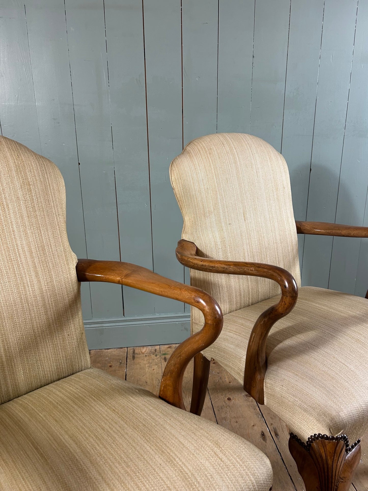 Pair of Carved Walnut Armchairs