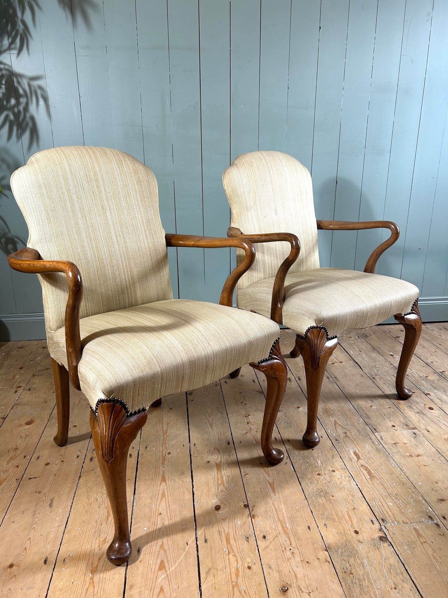 Pair of Carved Walnut Armchairs