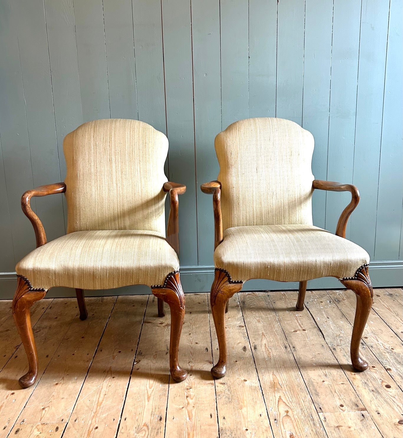 Pair of Carved Walnut Armchairs