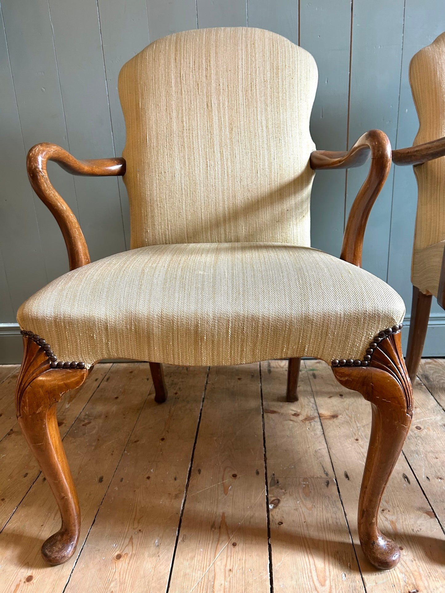 Pair of Carved Walnut Armchairs