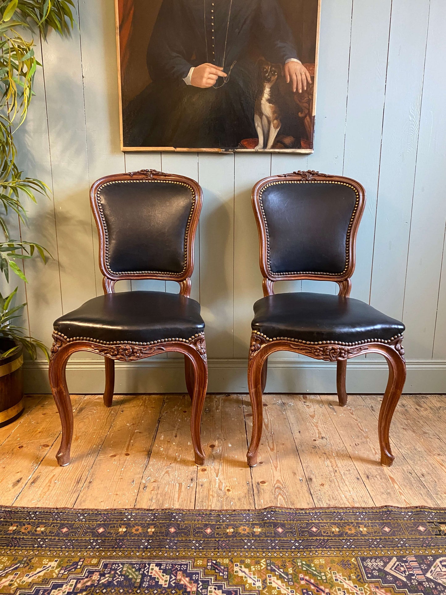 Pair Of Louis XV Style Walnut & Leather Side Chairs